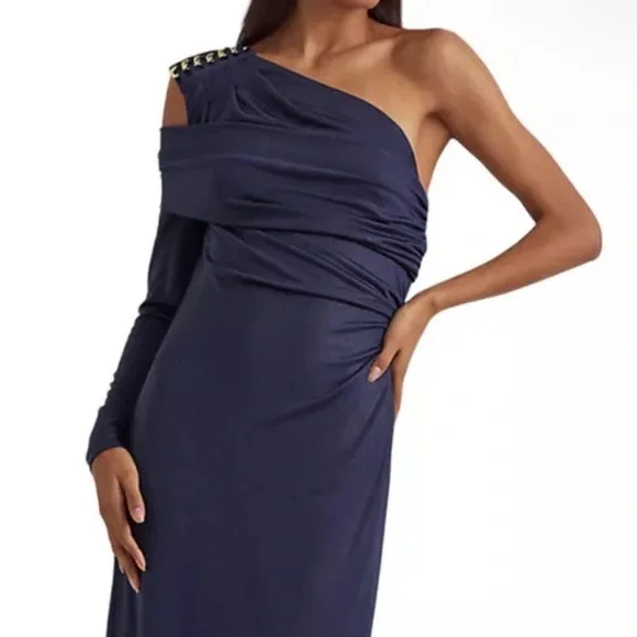 Lauren Ralph Lauren Navy One-Shoulder Draped Dress – Size 14 – NWOT - Picture 4 of 9